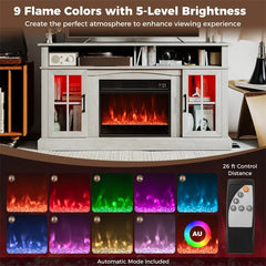 58" Electric Fireplace TV Stand for 65" TVs, Entertainment Center with 28" Fireplace Heater Insert, LED Lights, Remote Control & Storage