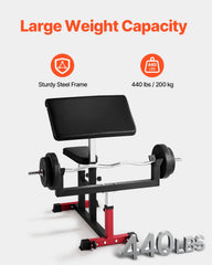 VEVOR Preacher Curl Bench, Strength Training Biceps Machine, Max Load 440 lb Home Gym Equipment, Seated Arm Isolated Barbell Dumbbell Bicep Station, Adjustable Weight Benches for Home Gym