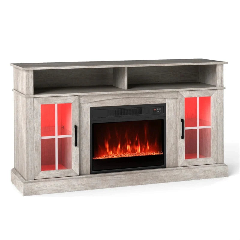 58" Electric Fireplace TV Stand for 65" TVs, Entertainment Center with 28" Fireplace Heater Insert, LED Lights, Remote Control & Storage