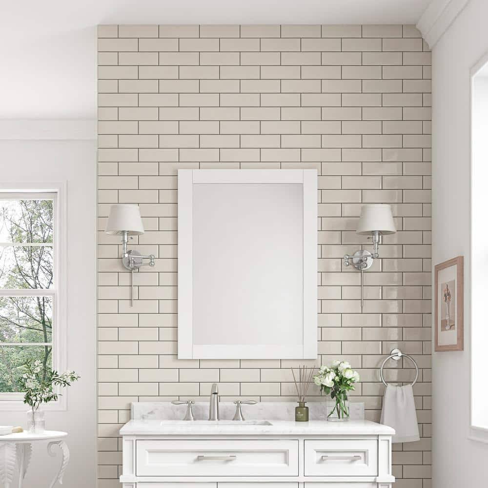 Home Decorators Collection Caville 24 in. W x 32 in. H Rectangular Framed Wall Mount Bathroom Vanity Mirror in White
