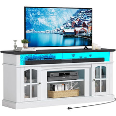 Dextrus Farmhouse LED TV Stand for Tvs up to 65'', Wood TV Media Console Entertainment Center for Living Room, White