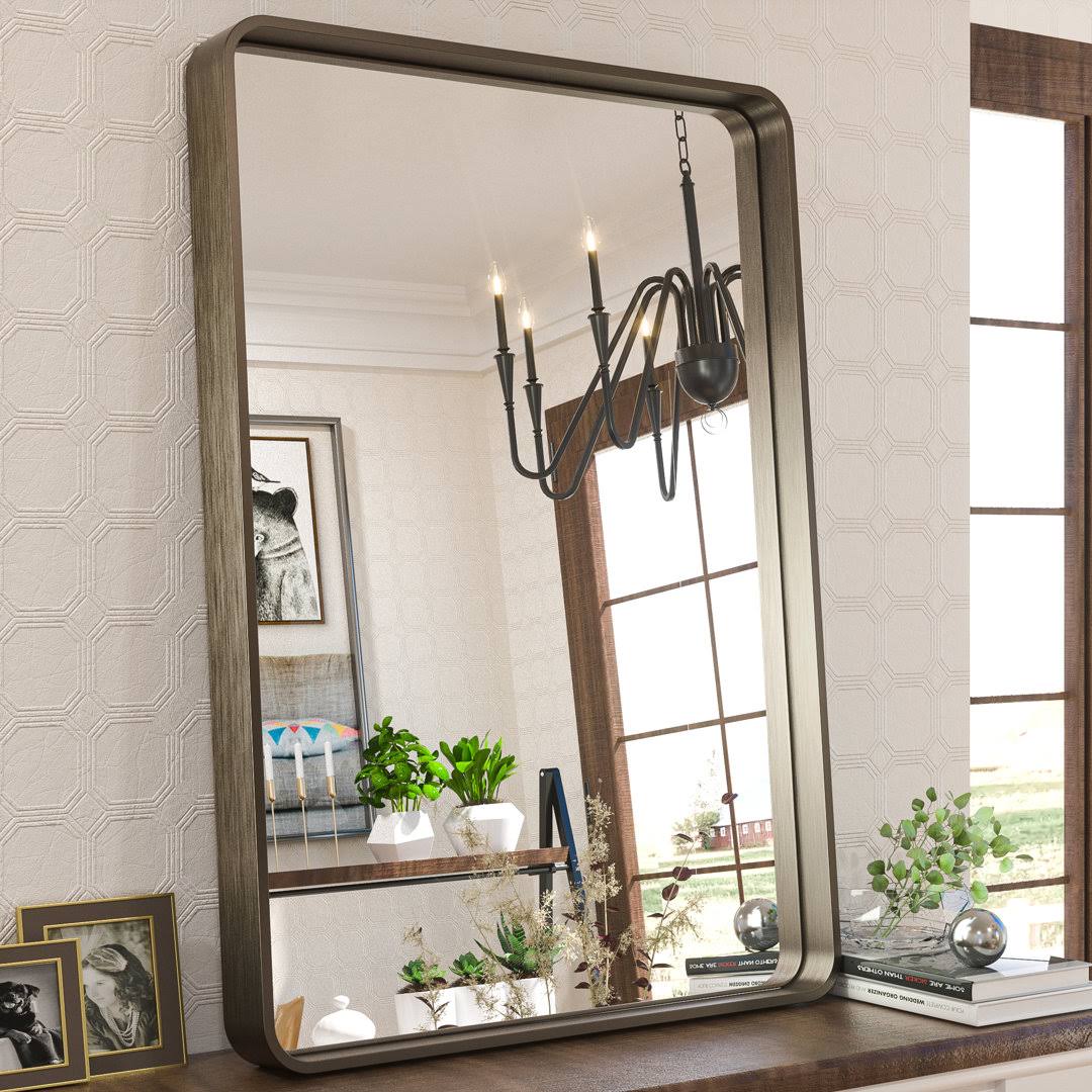 Tyro Bathroom Decorative Home Decor Corner Hangs Accent Mirror Latitude Run Finish: Bronze, Size: 72" x 36"